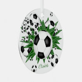 voetballen groene sterren meisjes sport metalen ornament (Voorkant Rechts)