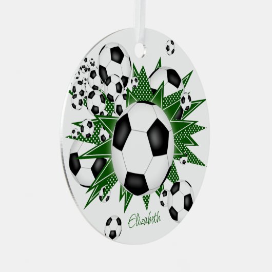 voetballen groene sterren meisjes sport metalen ornament (Voorkant Rechts)