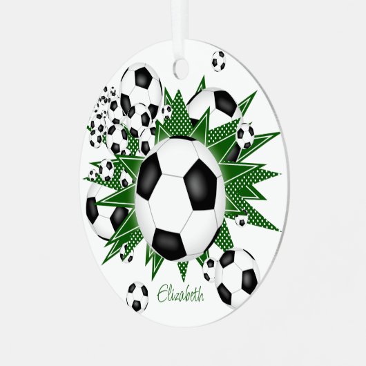voetballen groene sterren meisjes sport metalen ornament (Voorkant links)
