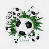 voetballen groene sterren meisjes sport metalen ornament (Voorkant)