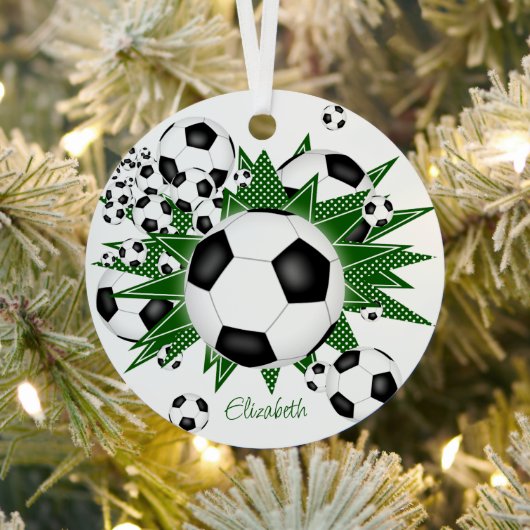 voetballen groene sterren meisjes sport metalen ornament (Insitu)