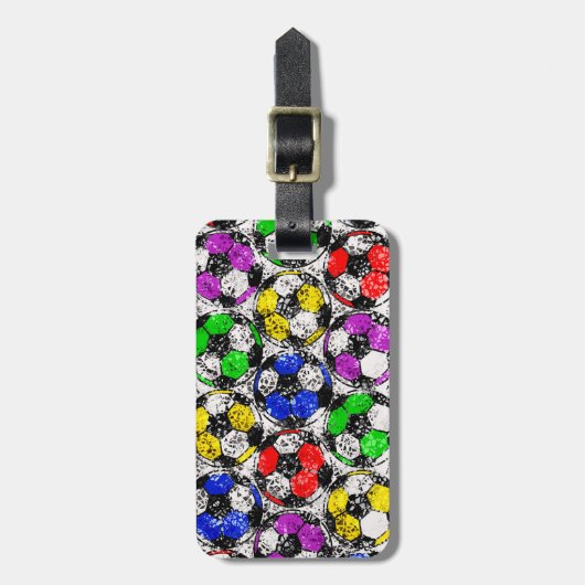 VOETBALLEN IN CHAOTISCHE KLEUR BAGAGELABEL (Voorkant verticaal)