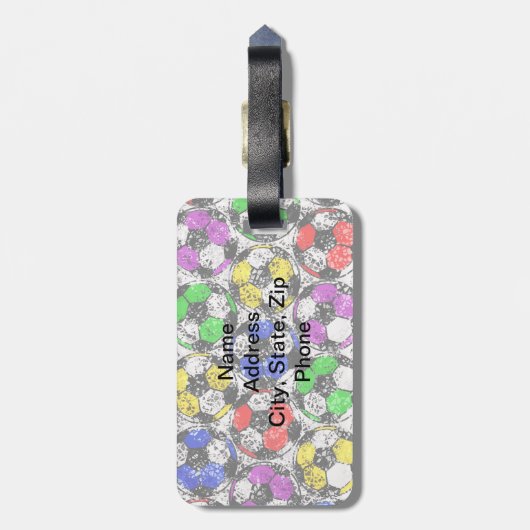 VOETBALLEN IN CHAOTISCHE KLEUR BAGAGELABEL (Achterkant verticaal)