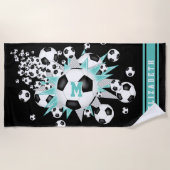 voetballen licht blauwgroen grijs sterren meisjes  strandlaken (Voorkant)