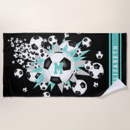 voetballen licht blauwgroen grijs sterren meisjes  strandlaken