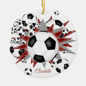 voetballen maroon grijze sterren keramisch ornament (Voorkant)