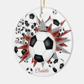 voetballen maroon grijze sterren keramisch ornament (Links)