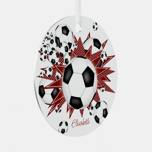 voetballen maroon sterren metalen ornament (Voorkant Rechts)