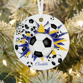 voetballen met blauwe gouden sterren metalen ornament