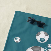 voetballen met blauwgroen grijze sterren haar naam strandlaken (In situ)