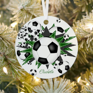 voetballen met groene zwarte sterren metalen ornament