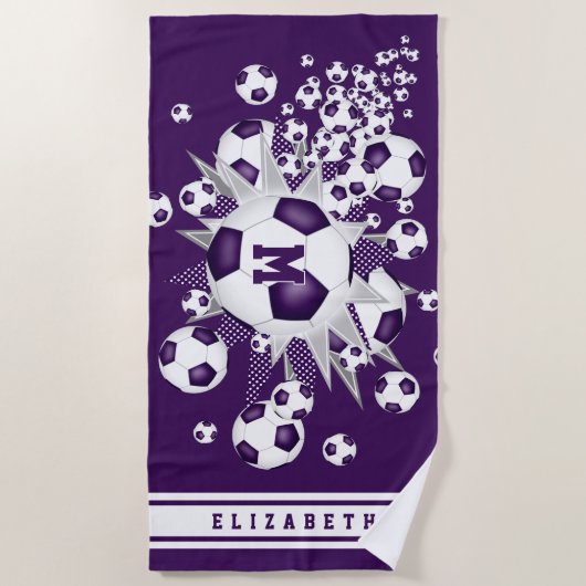 voetballen met paarse grijze sterren aangepaste na strandlaken (Voorkant)