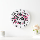voetballen met roze zwarte sterren grote klok (Huis)