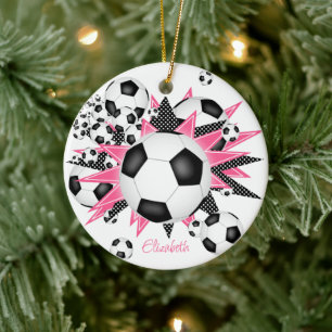 voetballen met roze zwarte sterren keramisch ornament