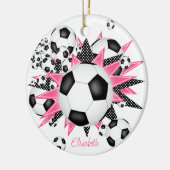 voetballen met roze zwarte sterren keramisch ornament (Links)