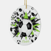 voetballen met zwarte sterren , meisjes keepsak keramisch ornament (Rechts)