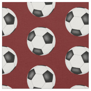 voetballen op donkerrood sportpatroon stof