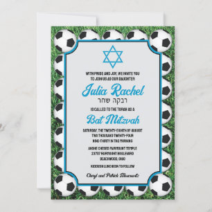 Voetballen op Grass Bat/Bar Mitzvah Invitation Kaart