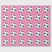 Voetballen op roze achtergrond cadeaupapier (Vlak)