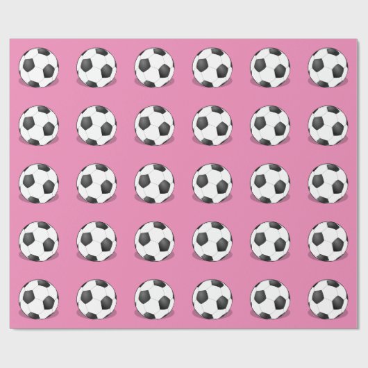 Voetballen op roze achtergrond cadeaupapier (Vlak)