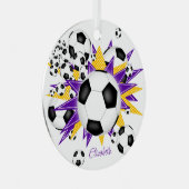 voetballen paarse gouden sterren metalen ornament (Voorkant Rechts)