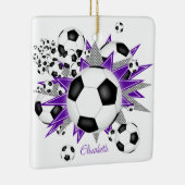 voetballen paarse grijze sterren keramisch ornament (Rechts)