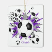 voetballen paarse grijze sterren keramisch ornament (Links)