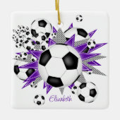 voetballen paarse grijze sterren keramisch ornament (Voorkant)