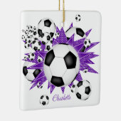 voetballen paarse sterren keramisch ornament (Rechts)