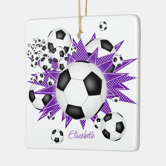 voetballen paarse sterren keramisch ornament (Links)