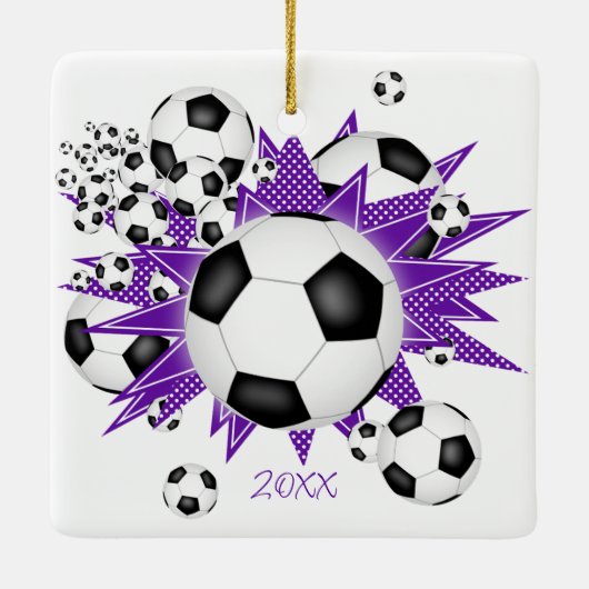 voetballen paarse sterren keramisch ornament (Achterkant)