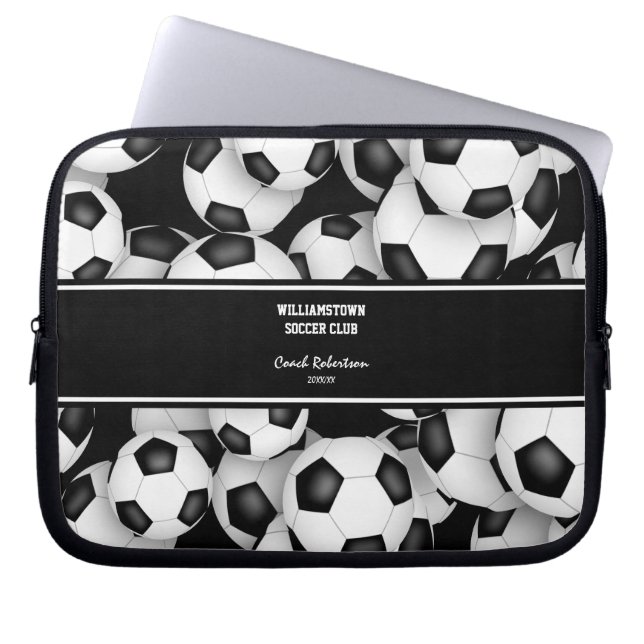 voetballen Patroon Coach Gift W Aangepaste Naam Laptop Sleeve (Voorkant)