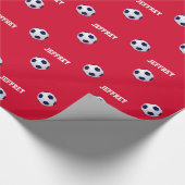 Voetballen, persoonlijke naam, rood cadeaupapier (Hoek)