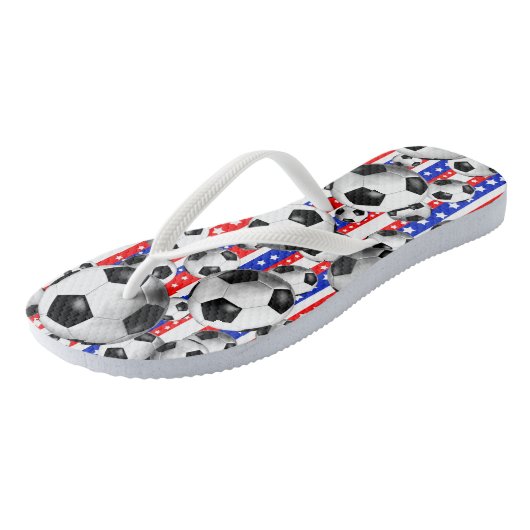 Voetballen USA Rood Wit Blauw Sterren en Strepen Teenslippers (Schuin)