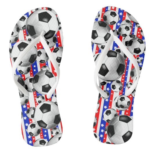Voetballen USA Rood Wit Blauw Sterren en Strepen Teenslippers (Voetbed)
