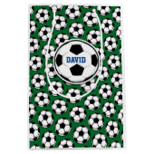 Voetballen Witte Zwarte Groene Aangepaste Naam Medium Cadeauzakje (Voorkant)