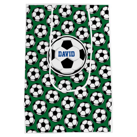 Voetballen Witte Zwarte Groene Aangepaste Naam Medium Cadeauzakje (Achterkant)