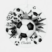 voetballen zwarte grijze sterren metalen ornament (Voorkant)