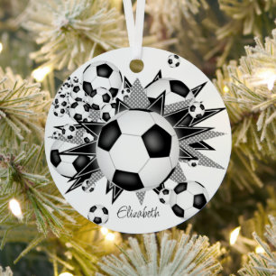 voetballen zwarte grijze sterren metalen ornament