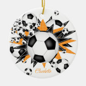 voetballen zwarte oranje sterren keramisch ornament (Voorkant)