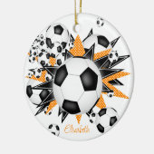 voetballen zwarte oranje sterren keramisch ornament (Links)