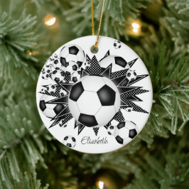 voetballen zwarte witte sterren keramisch ornament