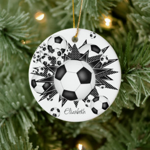 voetballen zwarte witte sterren keramisch ornament