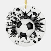 voetballen zwarte witte sterren keramisch ornament (Voorkant)