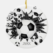 voetballen zwarte witte sterren keramisch ornament (Achterkant)