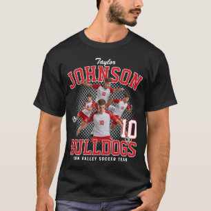 Voetballer Aangepaste Foto Retro Bootleg Rood T-shirt