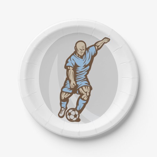  Voetballer Illustratie Retro Football Papieren Bordje (Voorkant)