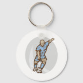  Voetballer Illustratie Retro Football Sleutelhanger (Voorkant)