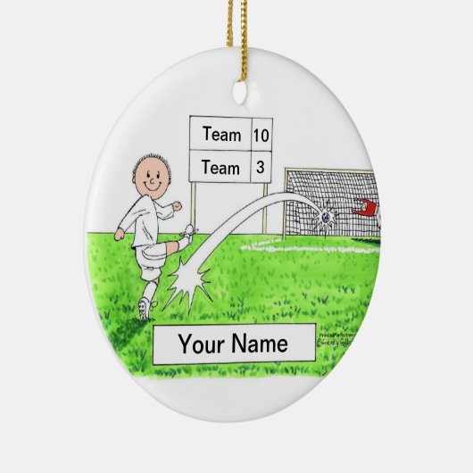 Voetballer - Mannelijk, Wit Uniform Keramisch Ornament (Rechts)