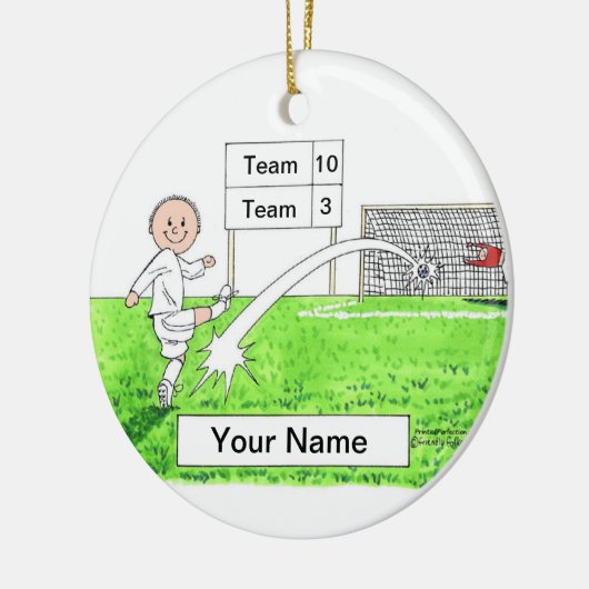 Voetballer - Mannelijk, Wit Uniform Keramisch Ornament (Links)